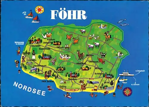 Ansichtskarte Wyk (Föhr) Karte von der Insel 1993