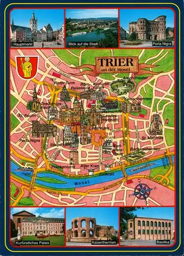 Trier Hauptmarkt, Panorama, Porta Nigra, Palais, Kaiserthermen, Basilika 1985