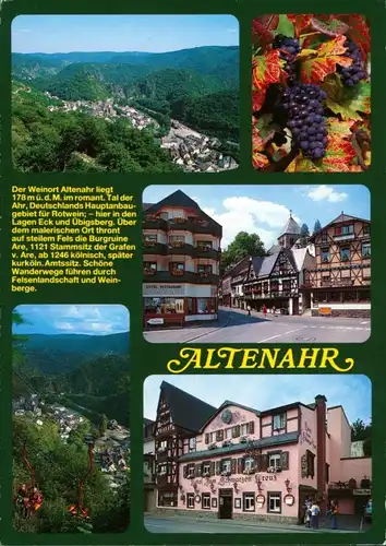 Ansichtskarte Altenahr Panorama, Trauben, Fachwerkhaus, Gasthaus 1994