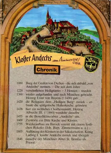 Ansichtskarte Andechs Kloster Andechs - Chronik 1983