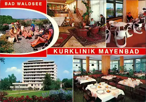 Ansichtskarte Bad Waldsee Kurklinik Mayenabad - Außen- und Innenansicht 1987
