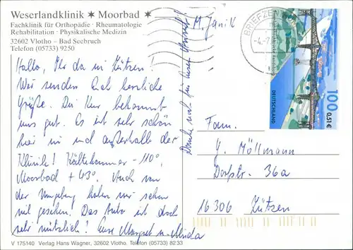 Ansichtskarte Vlotho Weserlandklinik - Moorbad - Außen- und Innansicht 1987