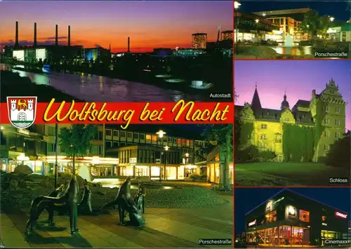 Wolfsburg VW-Werk in der Dämmerung, Porschestraße, Schloss, Cinemaxx 2000