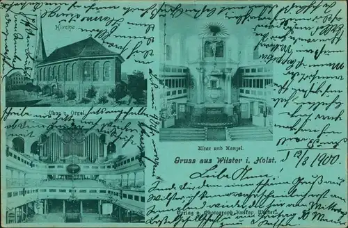 Ansichtskarte Wilster 3 Bild: Kirche u. Innenansichten 1900