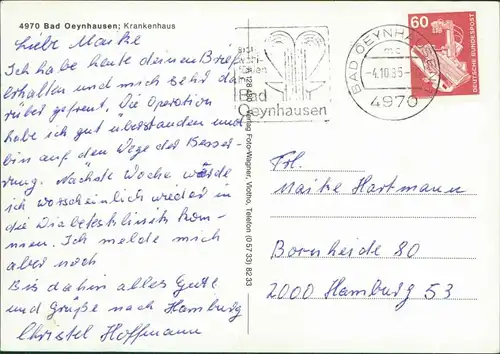 Ansichtskarte Bad Oeynhausen Krankenhaus mit Parkplatz 1985