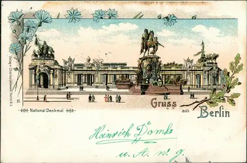 Ansichtskarte Litho AK Mitte-Berlin Litho AK Nationaldenkmal 1902 
