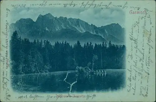 Ansichtskarte Grainau Mondscheinlitho Badersee Zugspitze 1901