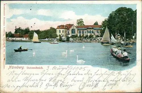 Ansichtskarte Nürnberg Ruderer, Restauration am Dutzendteich 1905 
