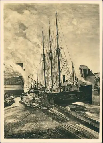 Neufahrwasser-Danzig Gdańsk/Gduńsk Künstlerkarte - Danziger Hafen 1930 