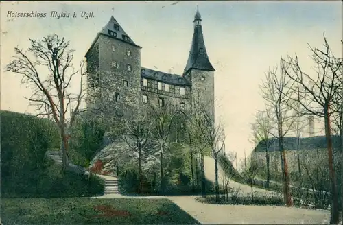 Ansichtskarte Mylau Partie am Schloss - coloriert 1914 