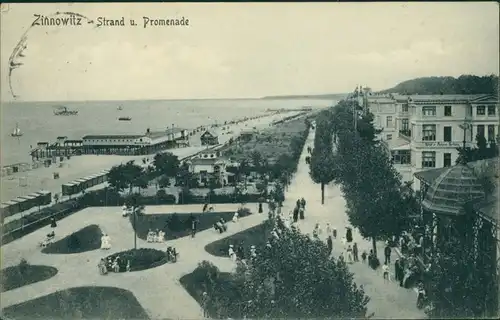 Ansichtskarte Zinnowitz Hotel Fortuna - Strand und Promenade 1912 