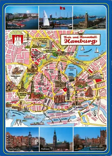 Altstadt-Hamburg Jungfernstieg, Außenalster, Hafen, Deichstraße,    1991