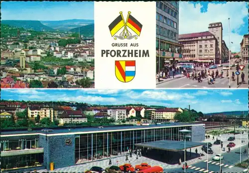 Ansichtskarte Pforzheim Panorama, Leopoldplatz, Bahnhof 1982