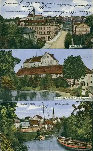 Ansichtskarte Radeberg 3 Bild: Hotel Kaiserhof, Schloß, Röderpartie 1919