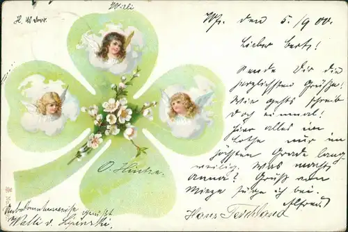 Ansichtskarte  Kleeblatt 3 Engel Mädchen 1900