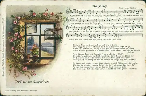 Ansichtskarte  Liedkarte Erzgebirge Mei Zäffichl 1909
