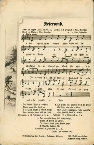 Ansichtskarte  Liedkarte (Anton Günther) Feieromd Erzgebirge 1922