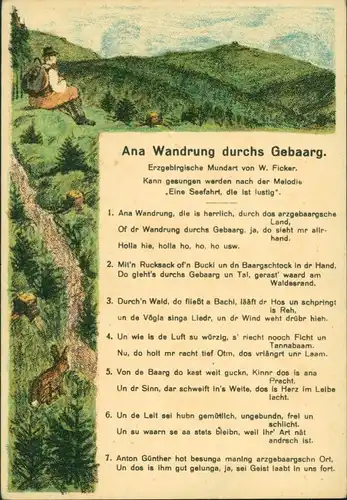 Ansichtskarte  Liedkarte Erzgebirge Ana Wandrung durchs Gebaarg 1940 