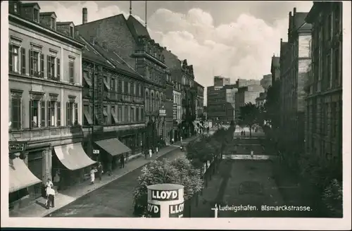 Ansichtskarte Ludwigshafen Bismarckstraße - Litfaßsäule 1935