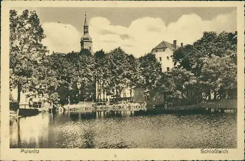 Ansichtskarte Pulsnitz Połčnica Schloßteich - Stadt 1929