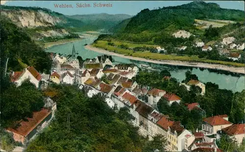 Ansichtskarte Wehlen Blick auf die Stadt 1924