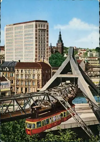 Ansichtskarte Wuppertal Hochhaus, Rathaus, Schwebebahn 1965