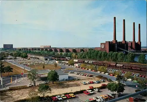 Ansichtskarte Wolfsburg VW Volkswagen-Werk und Bahnhof 1982