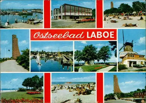 Ansichtskarte Laboe Hafen, Marinedenkmal, Strand, Mühle 1973