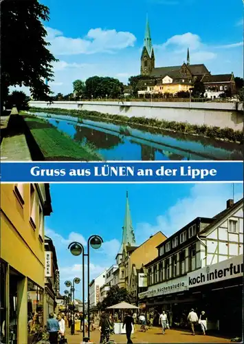 Ansichtskarte Lünen (Westfalen) Lippe, Kirche, Einkaufspassage 1995