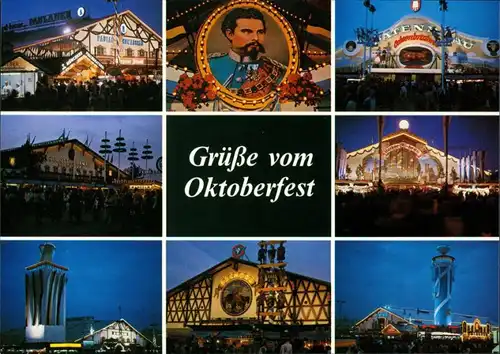 Ansichtskarte München Oktoberfest, Bierzelte am Abend 1998