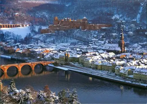 Ansichtskarte Heidelberg Winterpanorama Blick vom Philosophenweg 2000