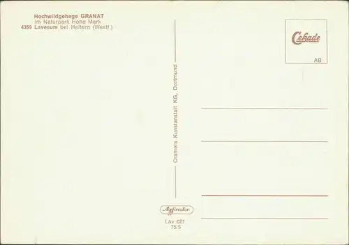 Ansichtskarte Lavesum Hochwildgehege Granat 1975