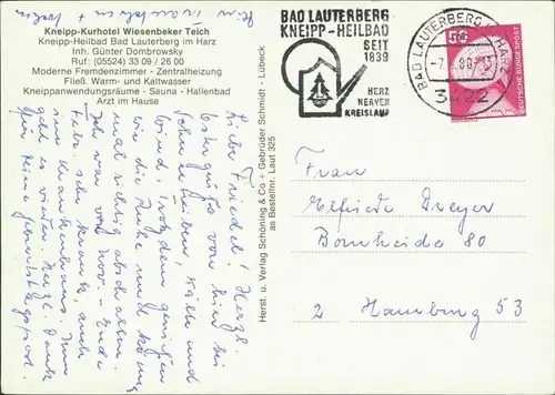 Ansichtskarte Bad Lauterberg im Harz Kneipp-Kurhotel Wiesenbeker Teich 1980