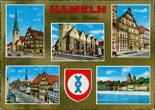 Hameln Goldglanzkarte: Osterstraße, Rattenfängerspiele Dampferanlegestelle 1980