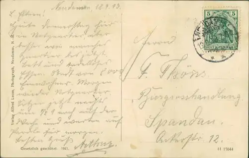 Postcard Neudamm (Neumark) Dębno Cüstrinerstraße Myśliborski (Kre Soldin)  1913