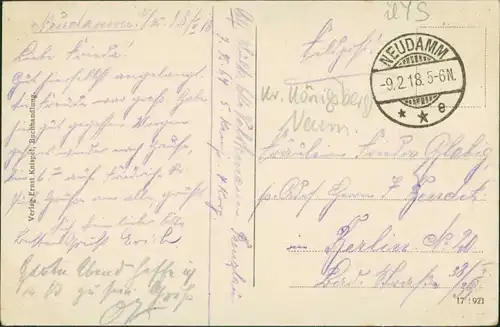 Postcard Neudamm (Neumark) Dębno Bahnhofstraße Myśliborski (Kreis Soldin)  1918