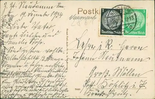 Postcard Neudamm (Neumark) Dębno Poststraße Myśliborski (Kreis Soldin)  1934