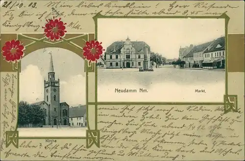 Postcard Neudamm Neumark) Dębno Kirche, Markt Myśliborski Soldin  1903 Goldrand