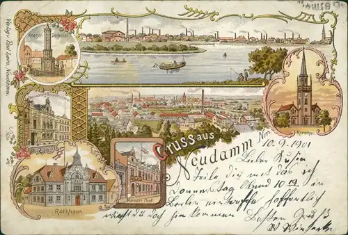 Litho AK Neudamm (Neumark) Dębno Kriegerdenkmal Post Myśliborski  Soldin 1901