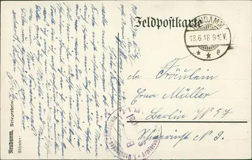 Postcard Neudamm (Neumark) Dębno Kriegsheim Sommerhalle Myślibórz (Soldin)  1918