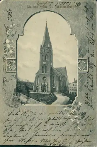 Ansichtskarte Harburg-Hamburg Partie an der Kirche 1902 Passepartout