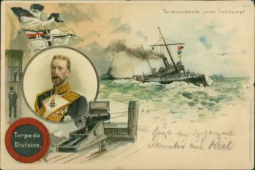 Ansichtskarte Litho AK Litho AK: Torpedoboote unter Volldampf Patriotika 1909 