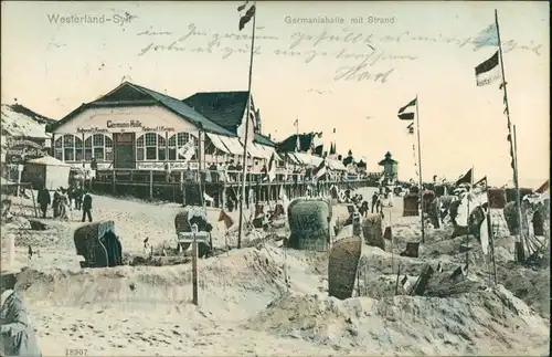 Ansichtskarte Westerland-Gemeinde Sylt Germaniahalle mit Strand 1909 