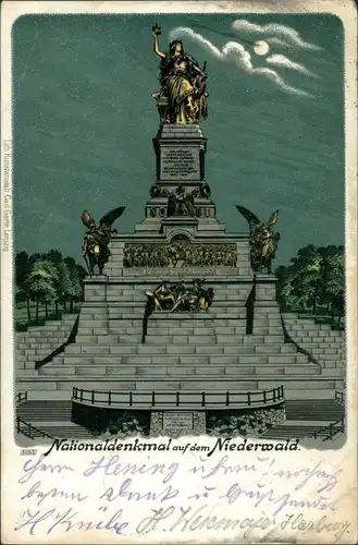 Litho AK Rüdesheim (Rhein) Mondscheinlitho: Niederwalddenkmal 1904 