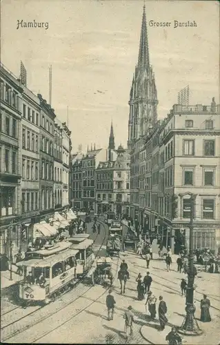 Ansichtskarte Altstadt-Hamburg Großer Burstah - Straßenbahn 1907