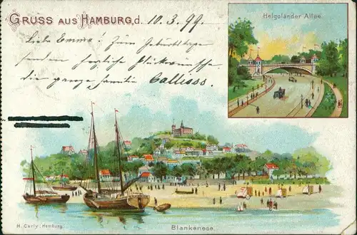 Litho AK Blankenese-Hamburg 2 Bild Litho, Blankenese, Helgolander Allee 1899 