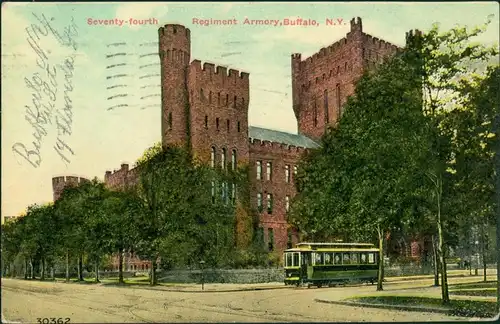 Postcard Buffalo Seventy-fourth Regiment Armory 1911 