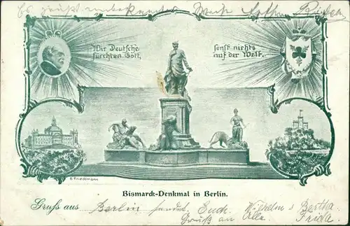 Ansichtskarte Mitte-Berlin Künstlerlitho: Bismarckdenkmal Mehrbild 1901 