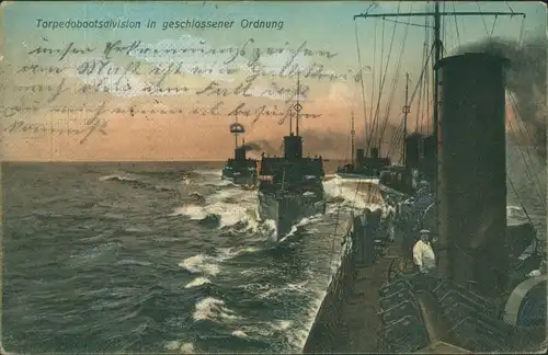 Ansichtskarte  Torpedodivision in geschlossener Ordnung 1909 