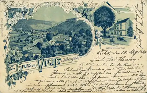 Ansichtskarte Litho AK Vicht-Stolberg 2 Bild Litho: Stadt, Restaurant 1901 